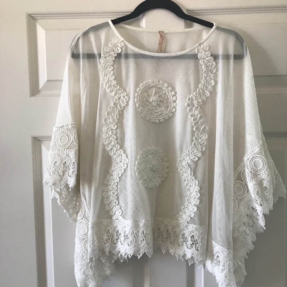 White Mesh Shirt with Lace
